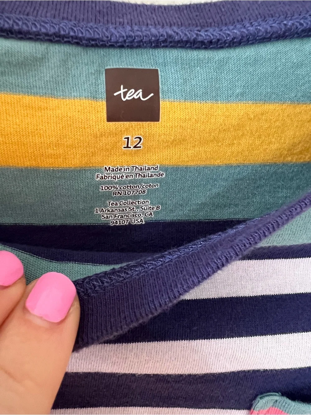 Tea Collection Navy, Pink, Yellow & Teal Striped Long Sleeve Dress